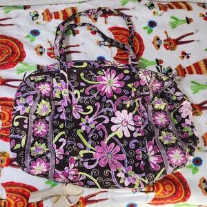 Vera Bradley Floral Quilted Tote in Black, Pink and Green